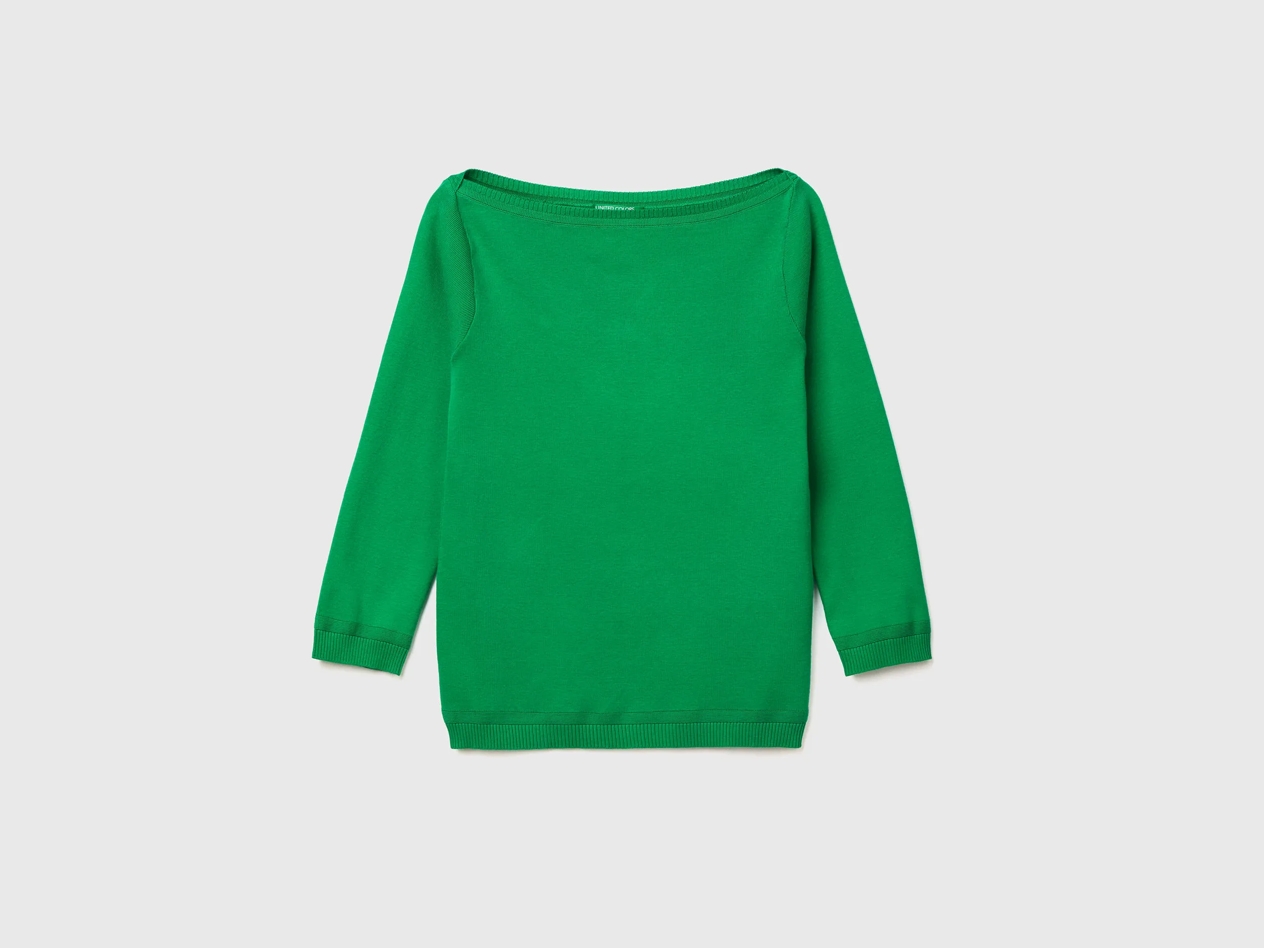 100% cotton boat neck sweater - Green | Benetton