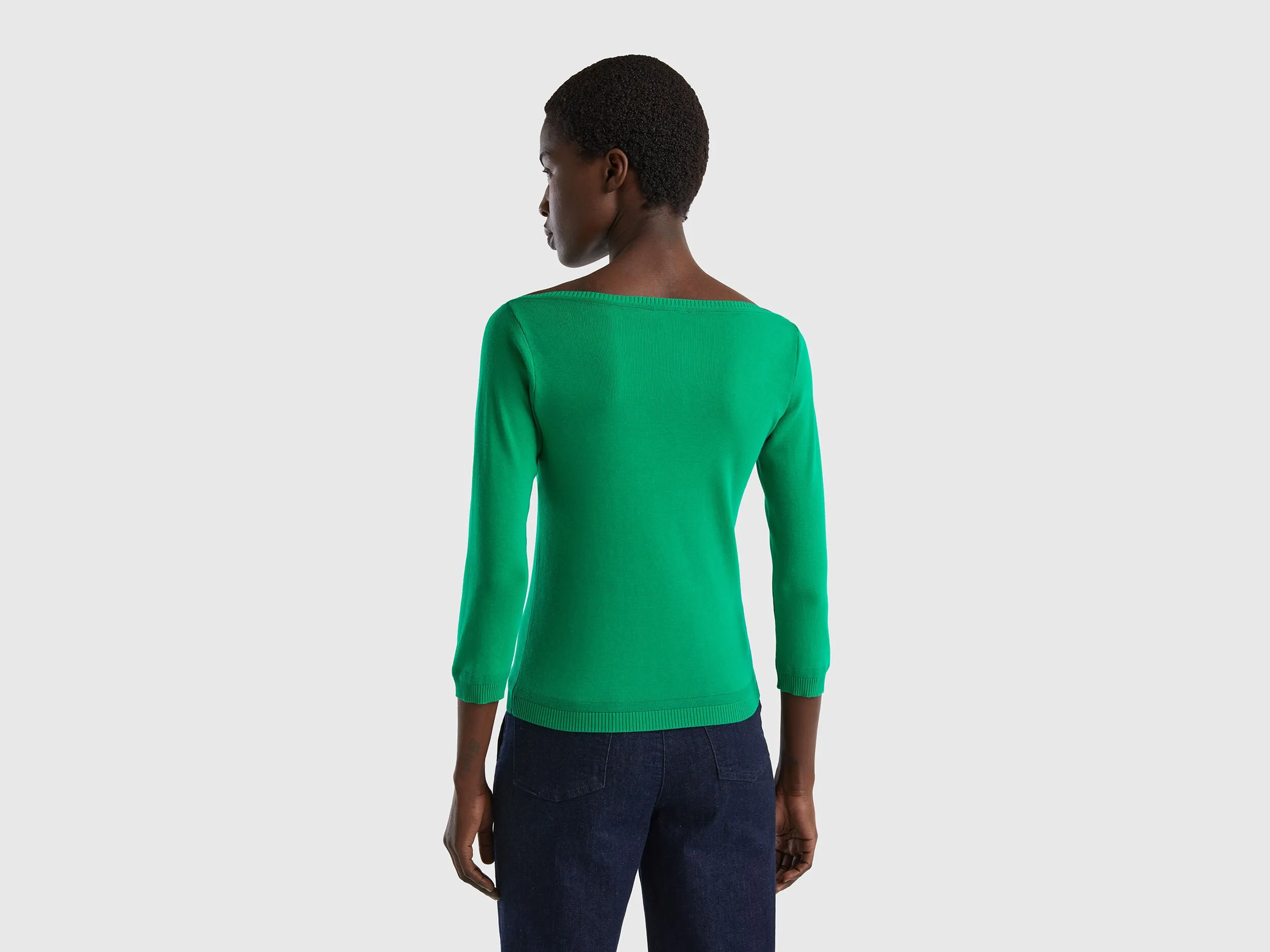 100% cotton boat neck sweater - Green | Benetton