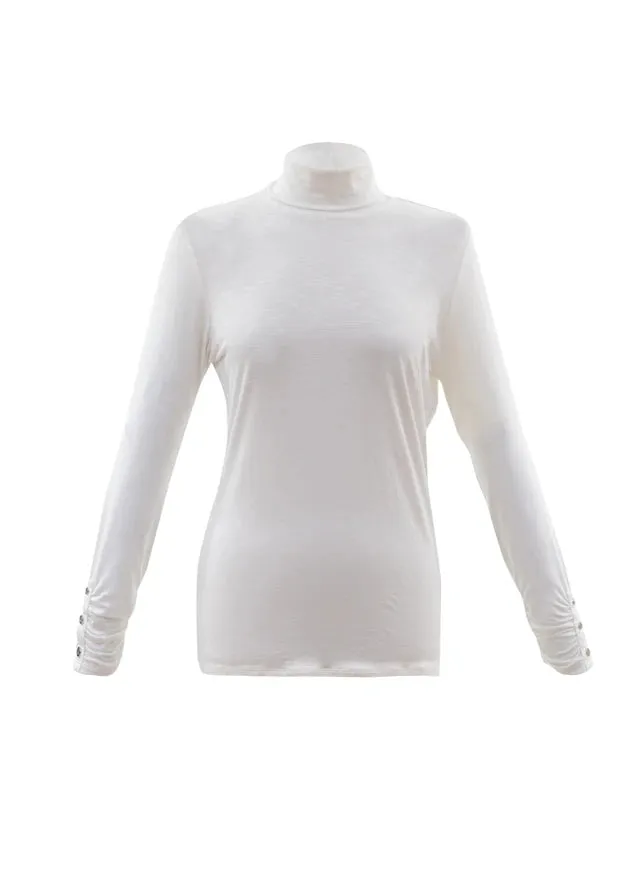 6400- Polo Neck Top- Ivory- Marble