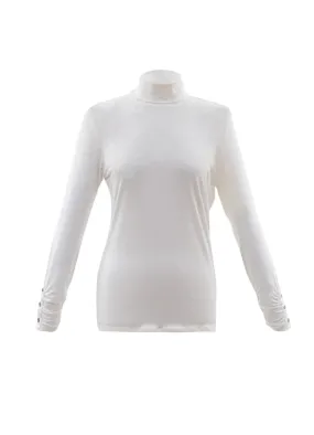 6400- Polo Neck Top- Ivory- Marble