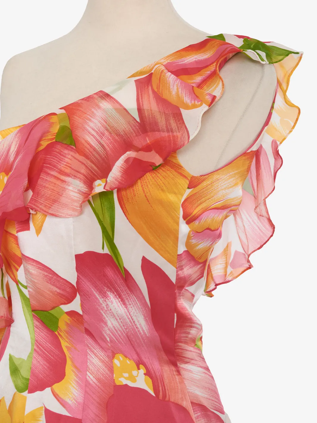 André Laug One-Shoulder Floral Dress