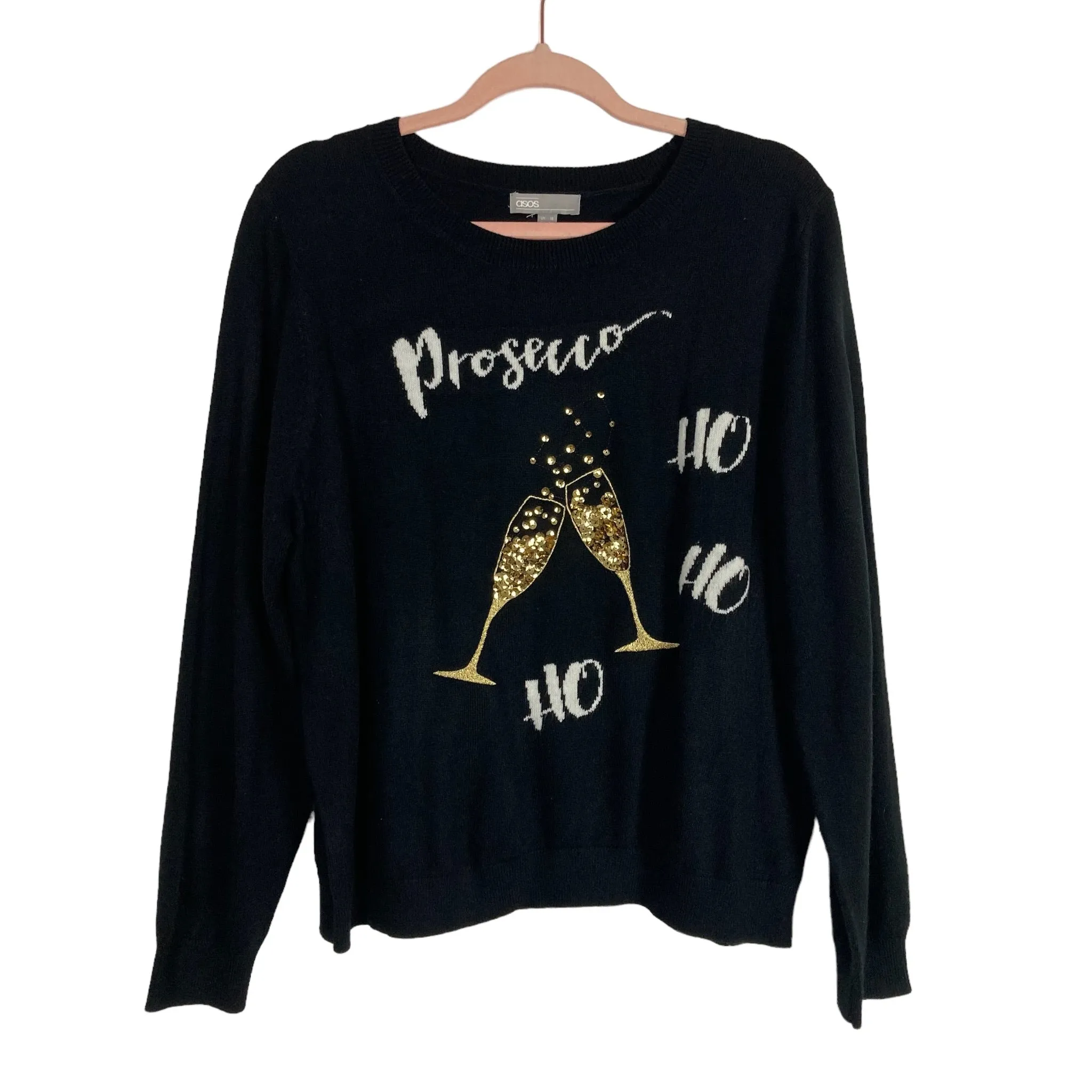 ASOS Black with Gold Sequins Prosecco Sweater- Size 14