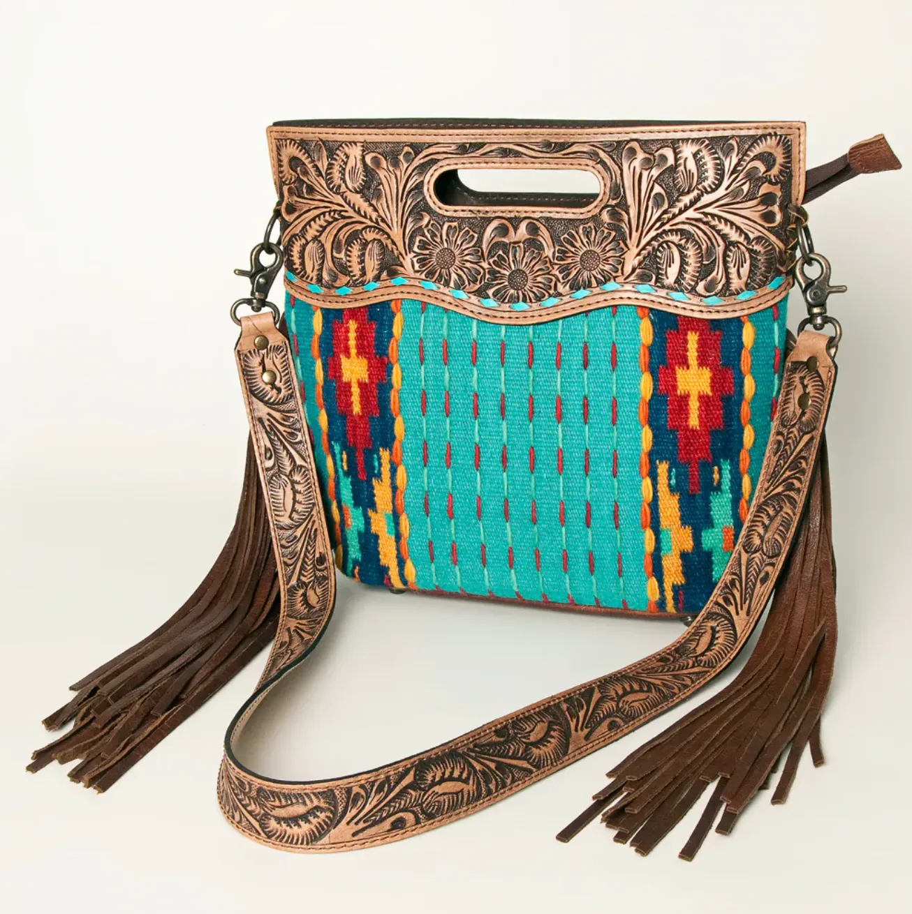 AZTEC TEAL SADDLE BAG PURSE