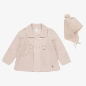 Beige Knitted Baby Coat & Hat Set