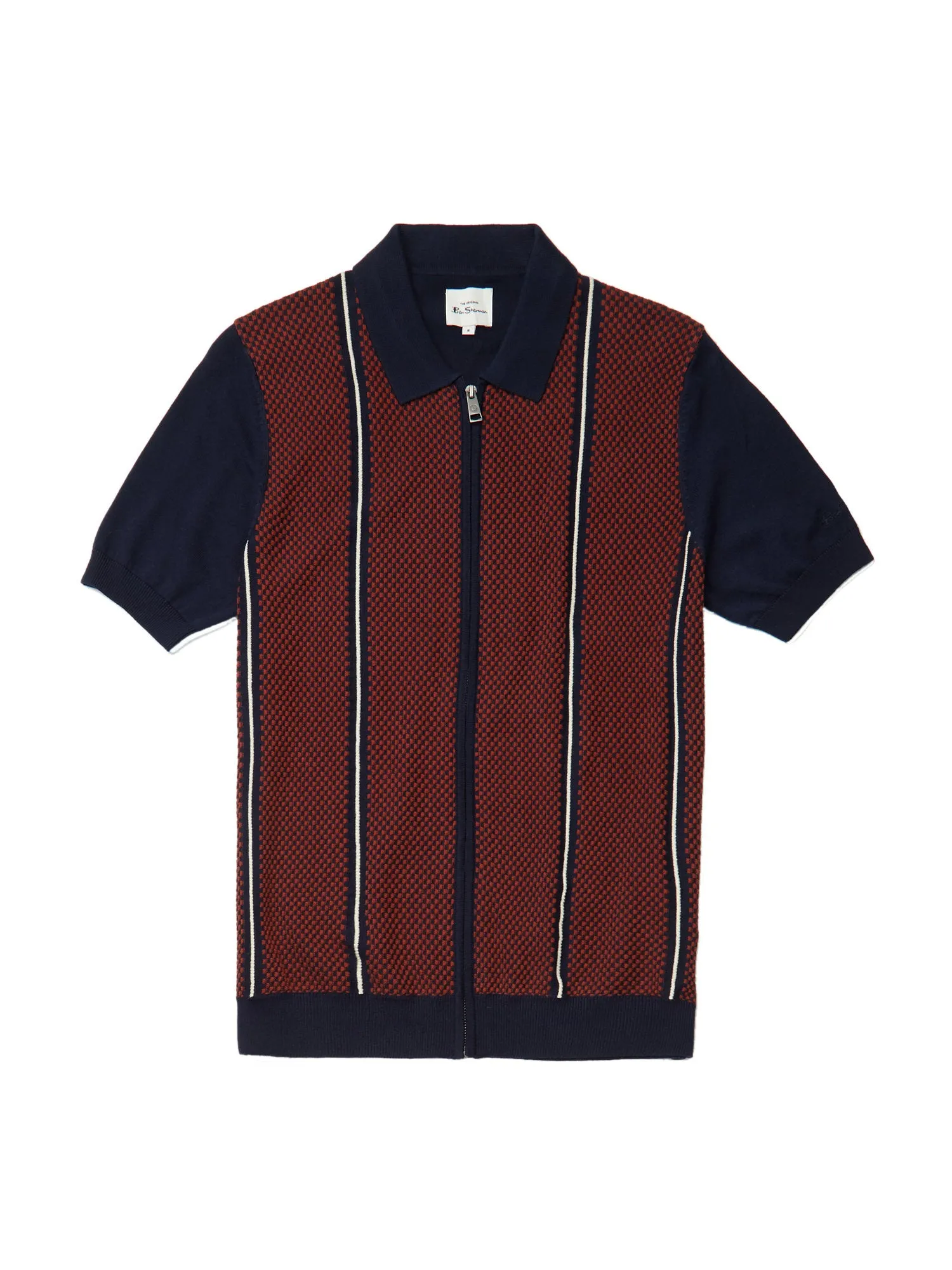 Ben Sherman Mens Knit Jacquard Zip Polo Shirt