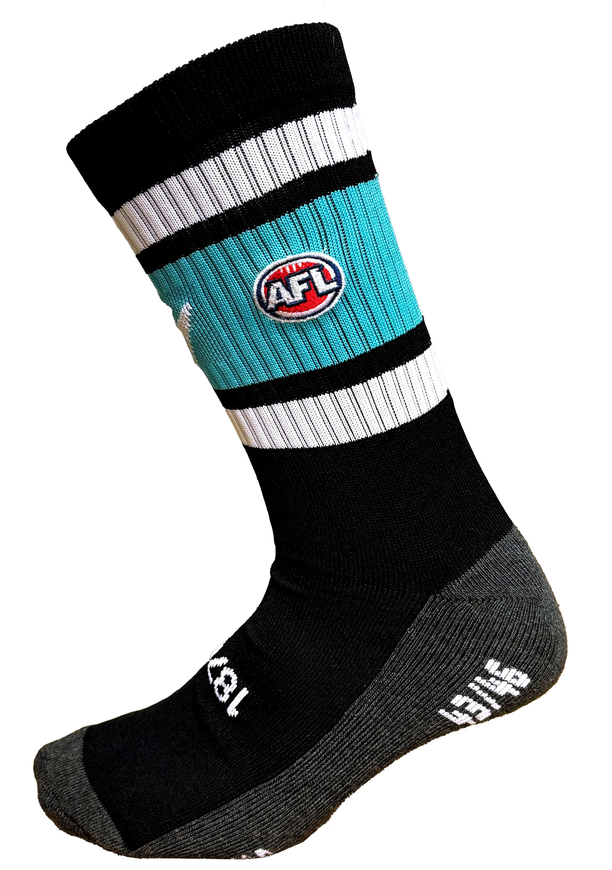 Black and Teal Macron Senior Port Adelaide Ankle Socks - Item Code: 58542800