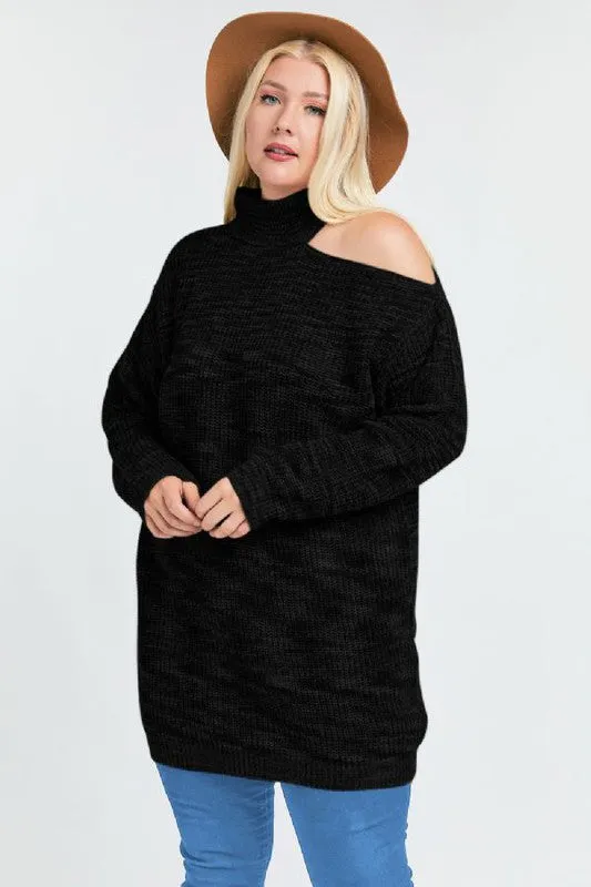 Black One Shoulder Sweater Dress