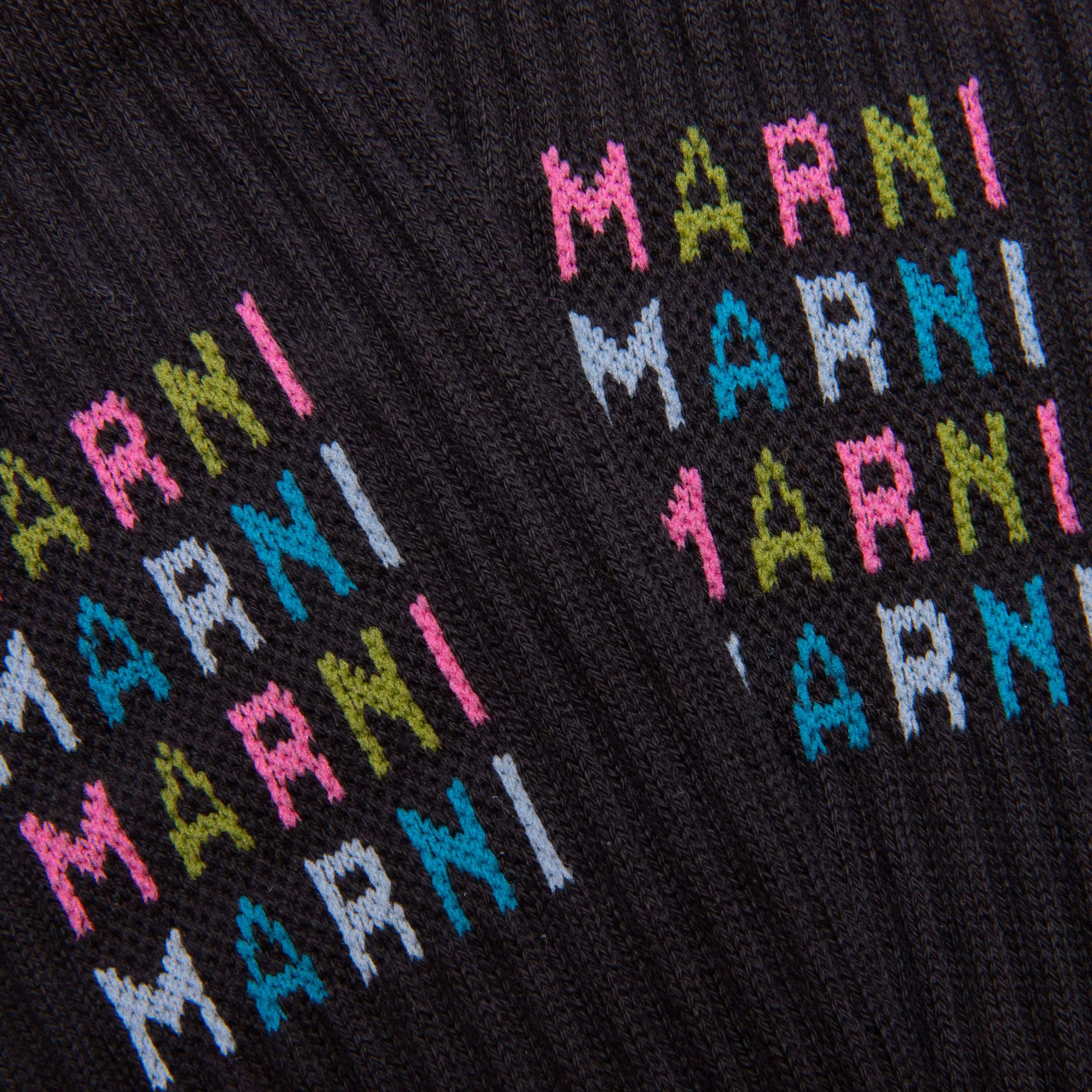 Black Ribbed Cotton Socks With Multicoloured Logos- Black