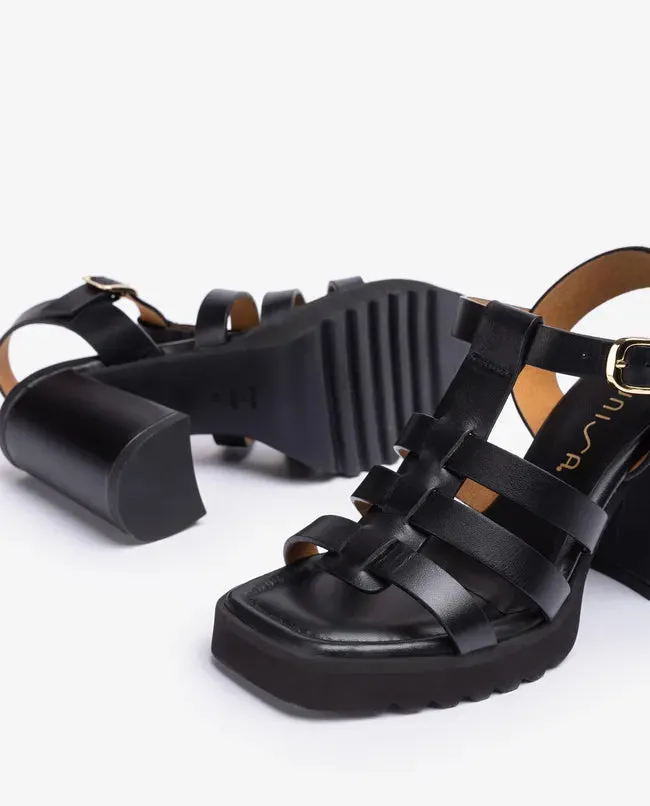 Block Heel Sandals, Black