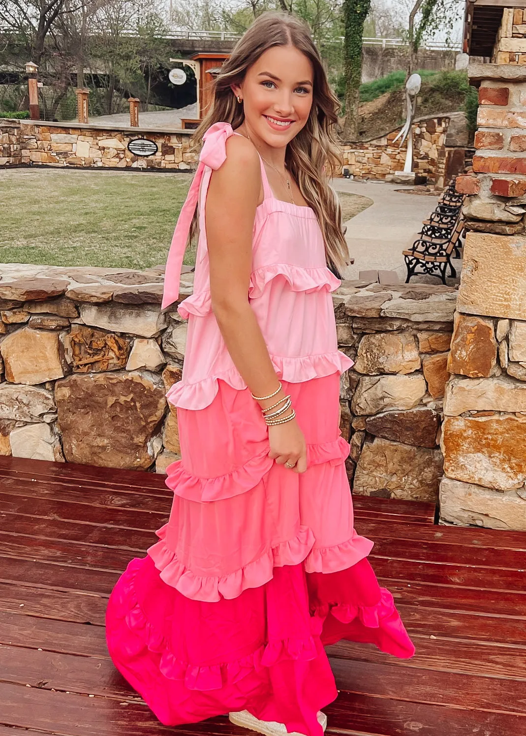 Blushing Maxi Blushing Tiered Dress | Pink Combo