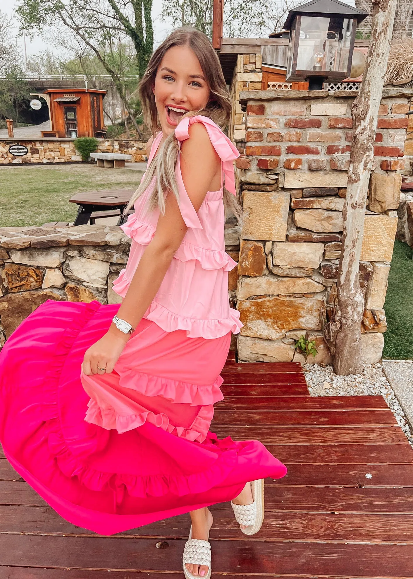 Blushing Maxi Blushing Tiered Dress | Pink Combo