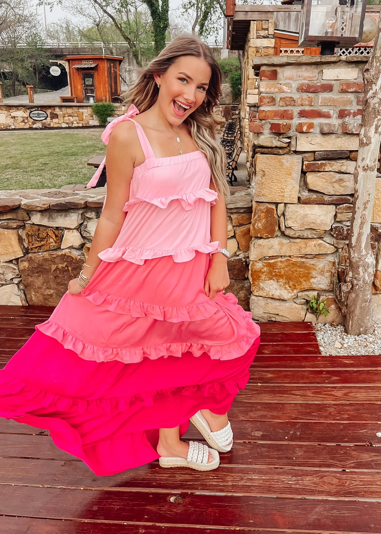 Blushing Maxi Blushing Tiered Dress | Pink Combo