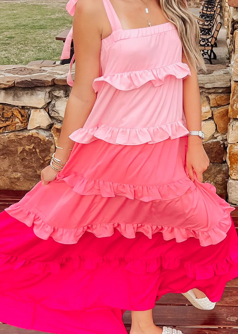 Blushing Maxi Blushing Tiered Dress | Pink Combo