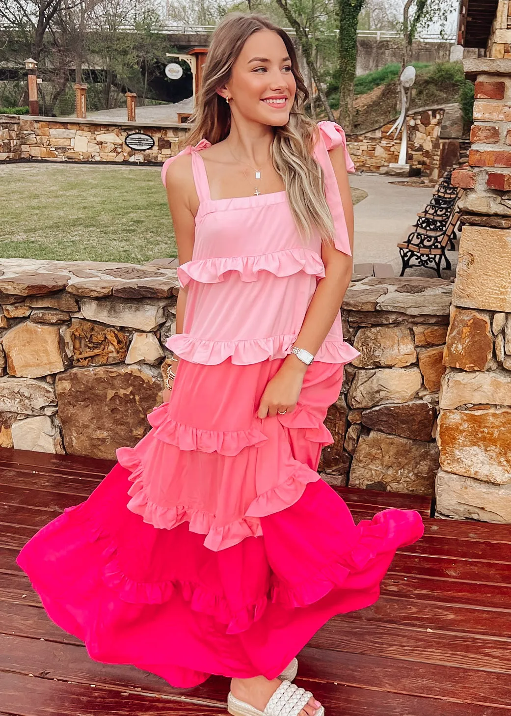 Blushing Maxi Blushing Tiered Dress | Pink Combo