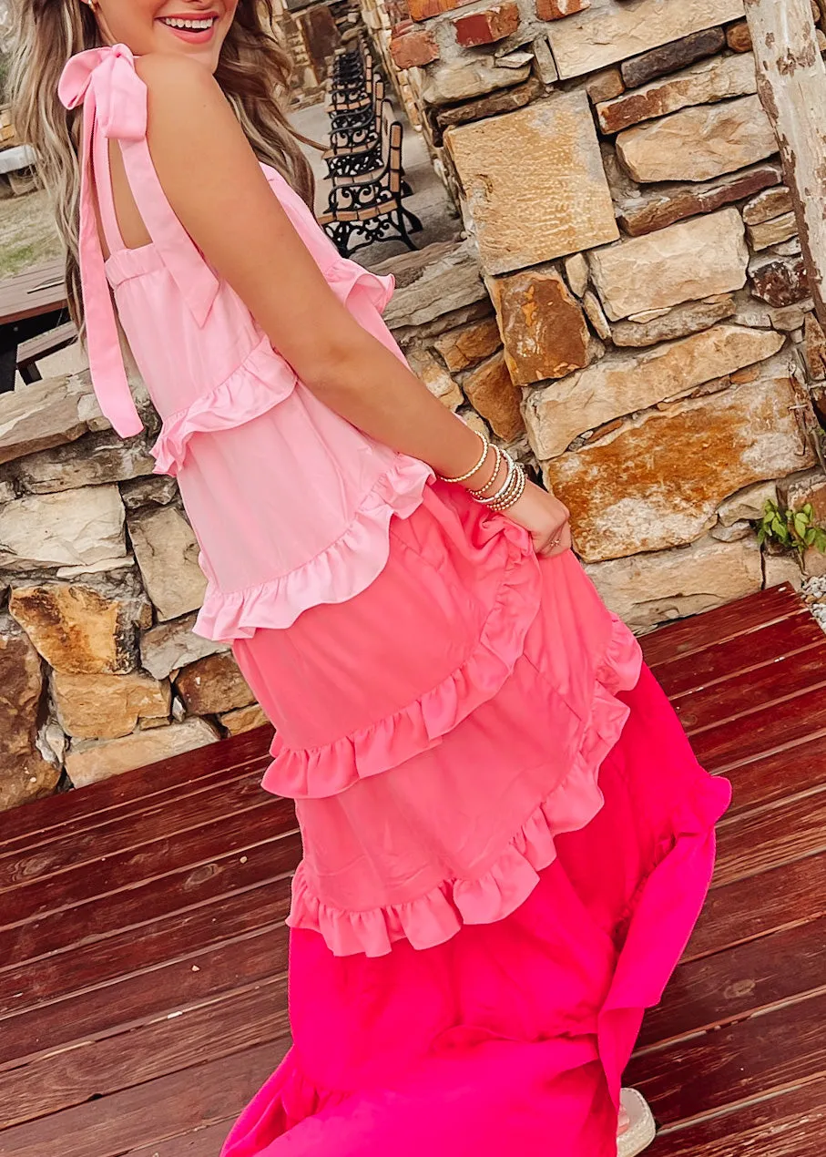 Blushing Maxi Blushing Tiered Dress | Pink Combo