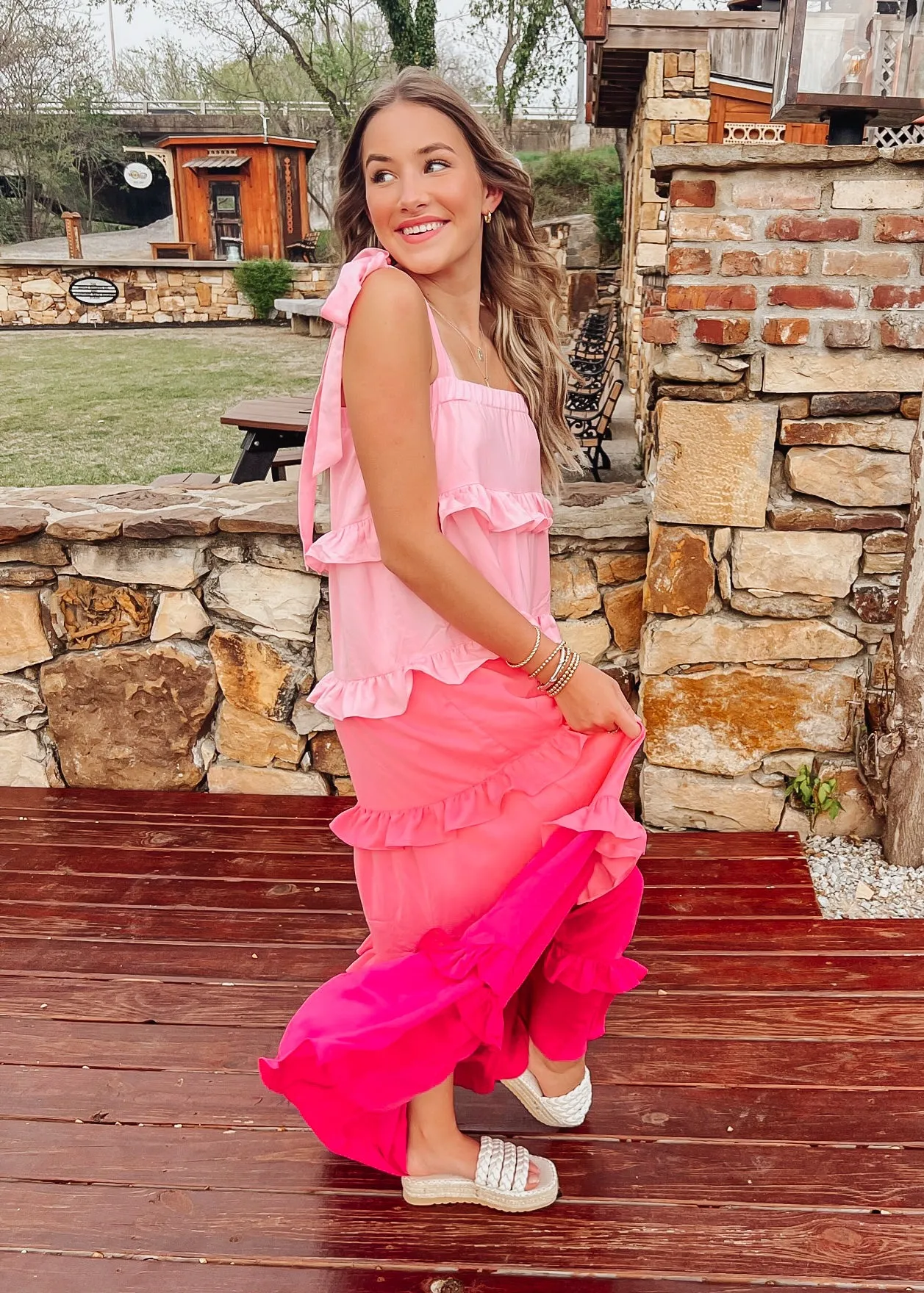 Blushing Maxi Blushing Tiered Dress | Pink Combo