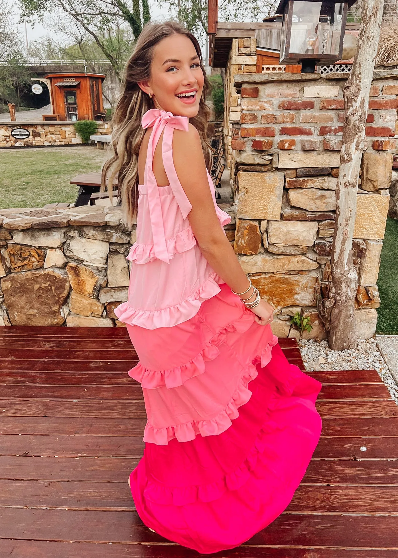 Blushing Maxi Blushing Tiered Dress | Pink Combo