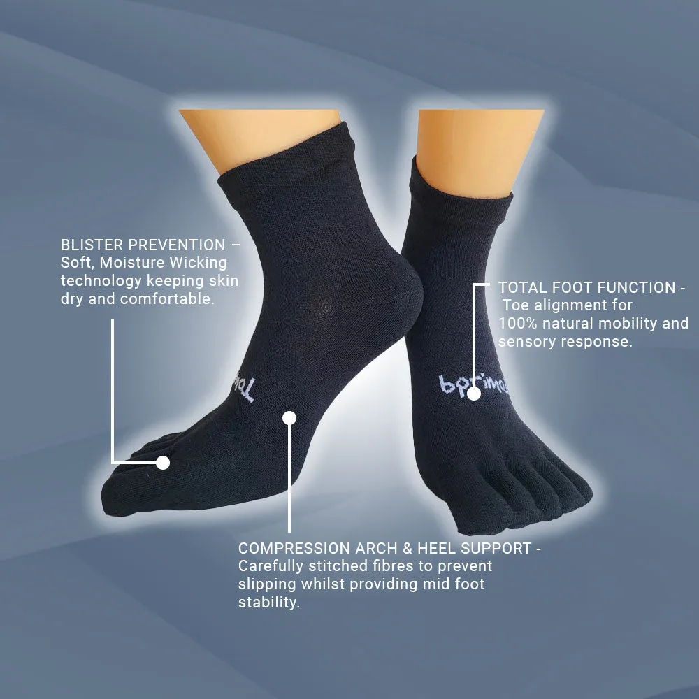 Bprimal Everyday Five-Toe Socks - Mini-Crew - Regular Weight - Black