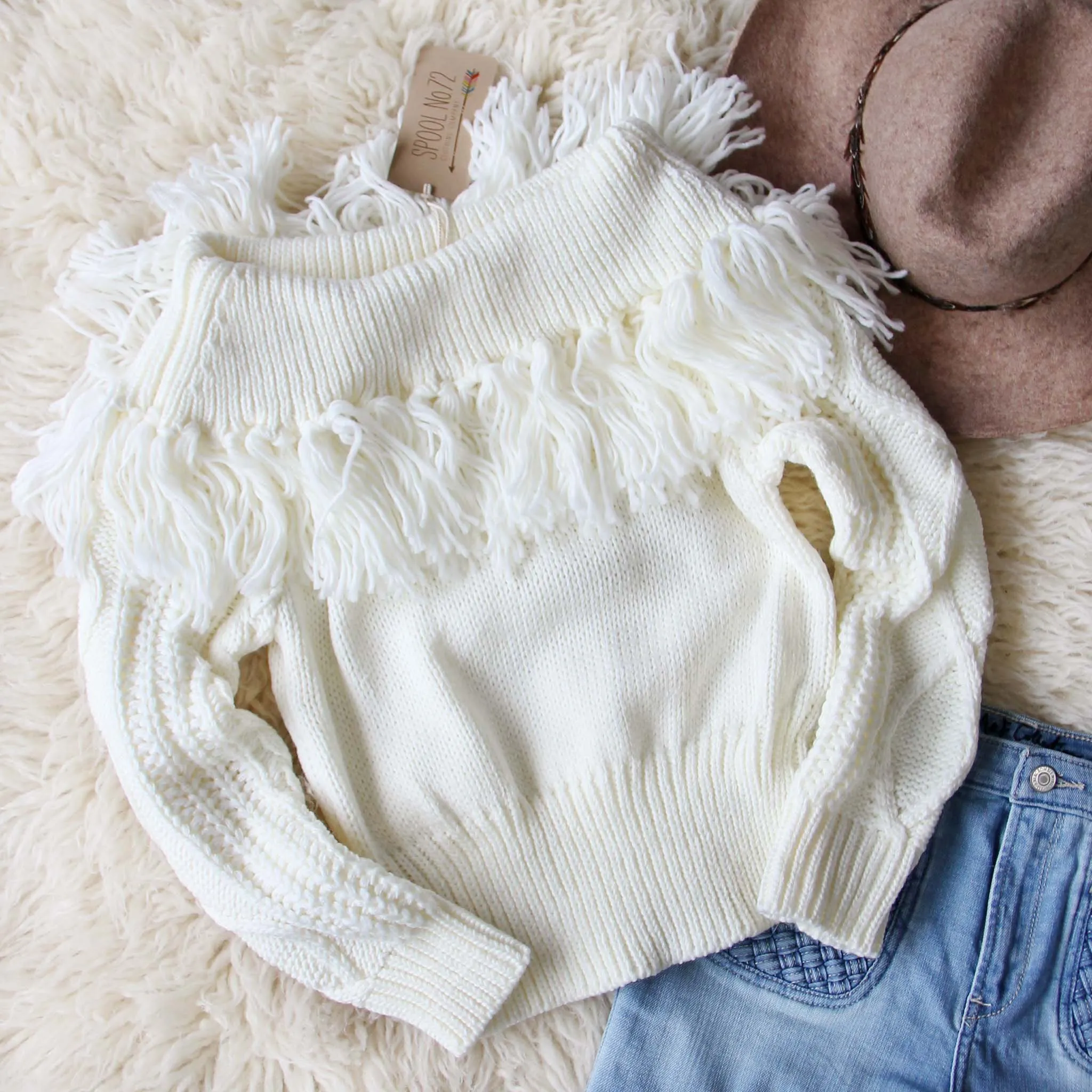 Cable & Feather Sweater in Cream