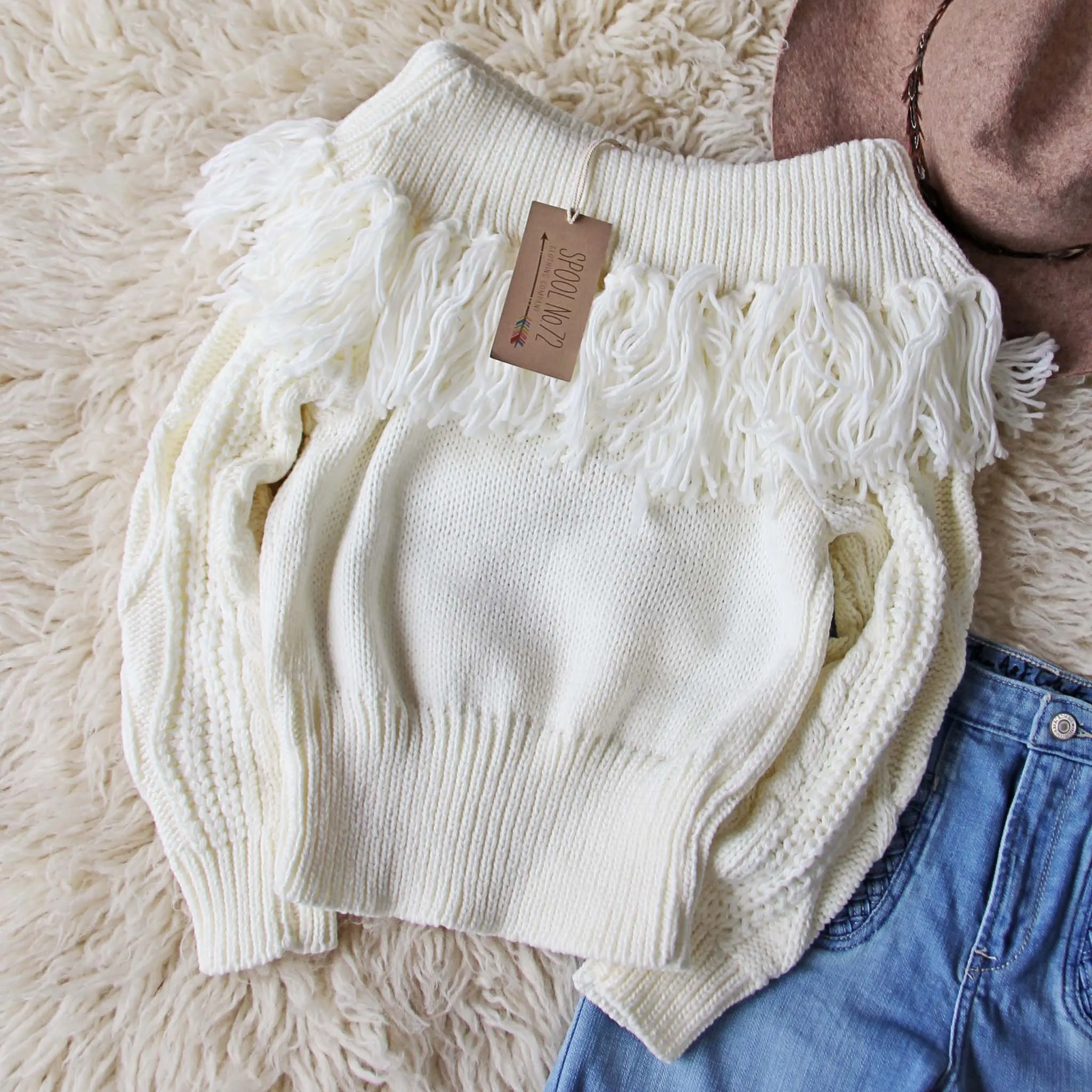 Cable & Feather Sweater in Cream