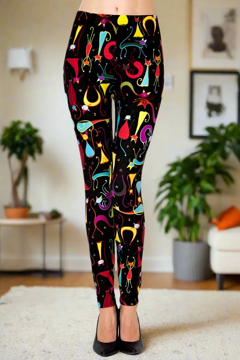 Cats Meow Print Soft Leggings