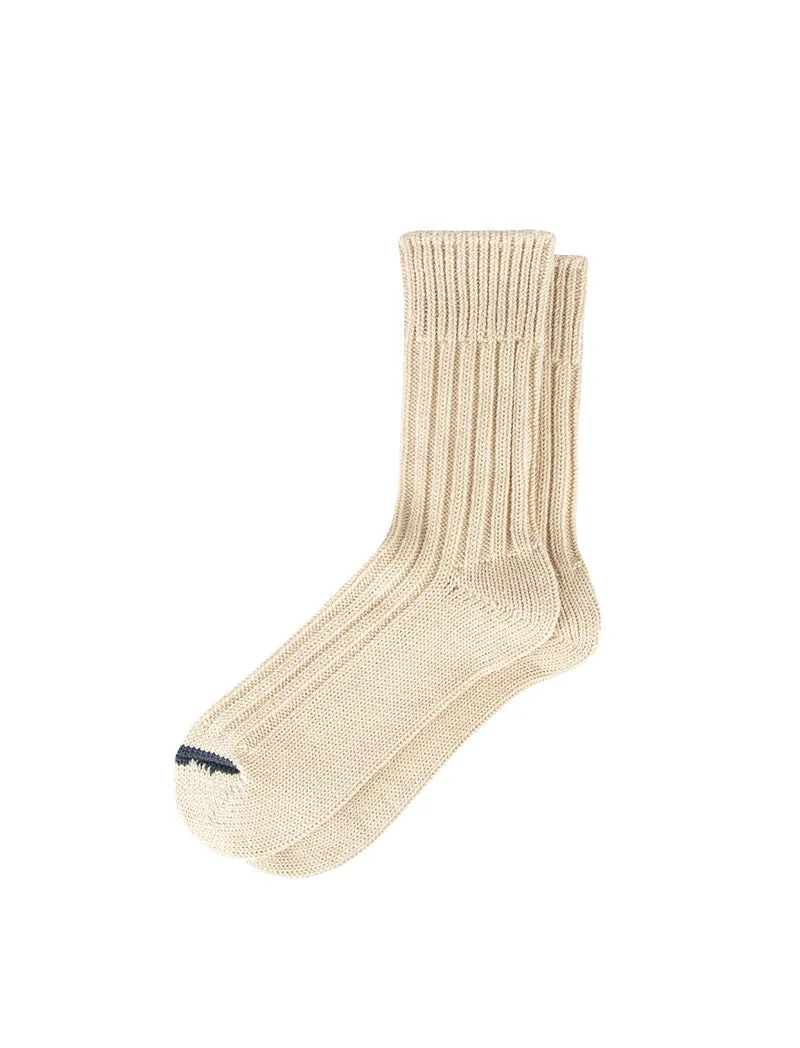 Chunky Ribbed Crew Socks Raw Beige / Dark Blue