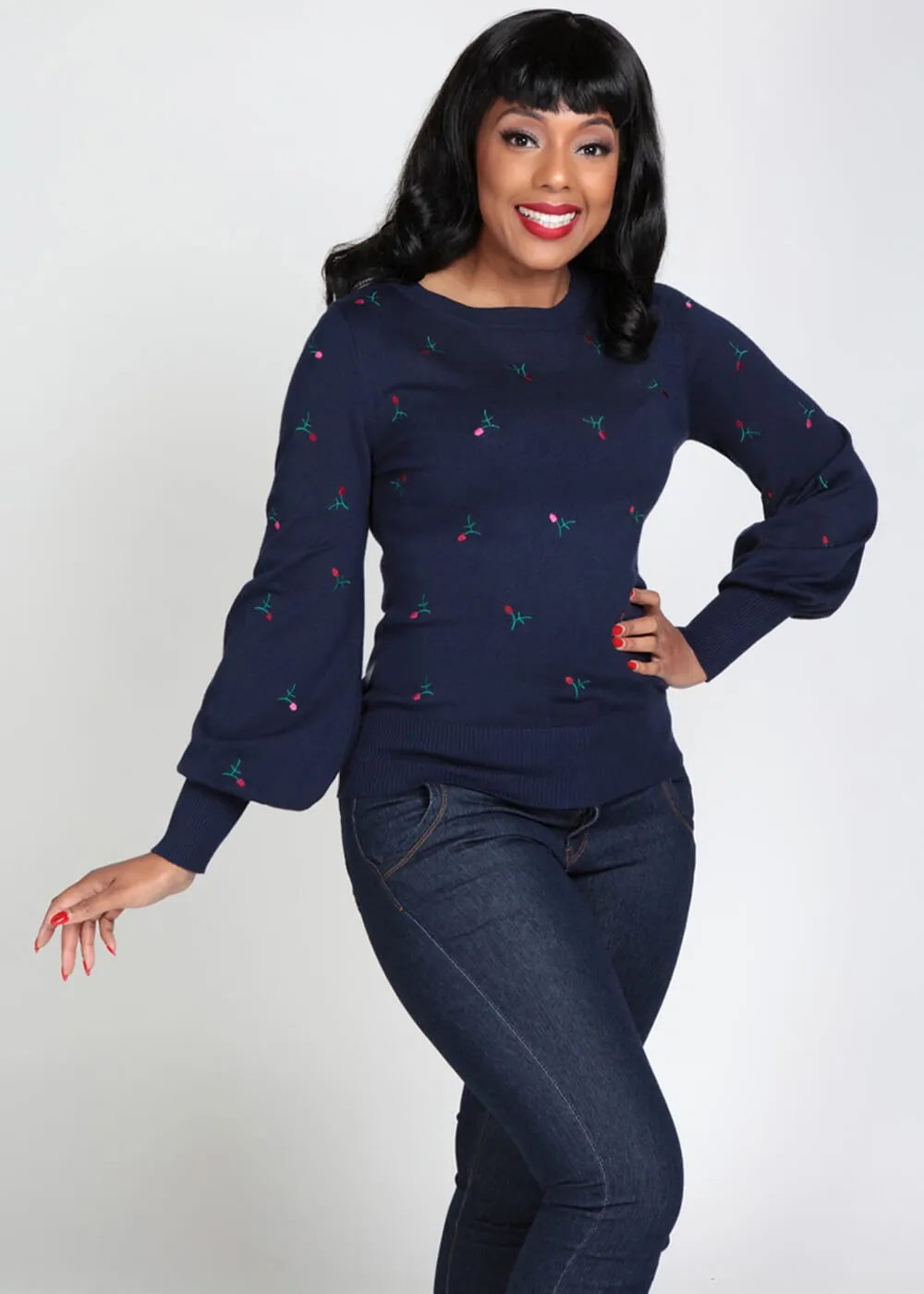 Collectif Stevie Berry Bloom 40's Jumper Navy