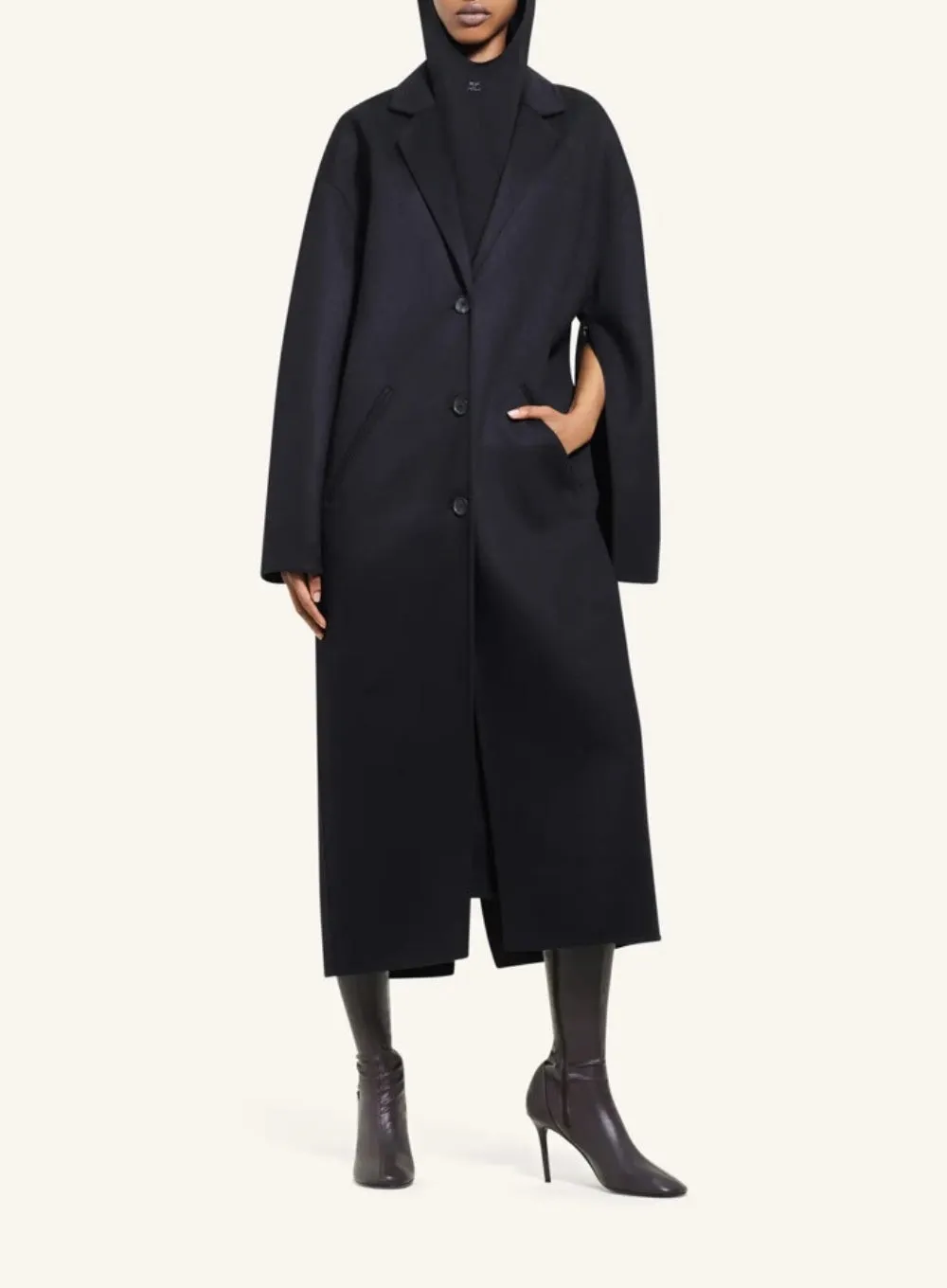 COURREGS | Cocoon Silk Wool Double Face Coat