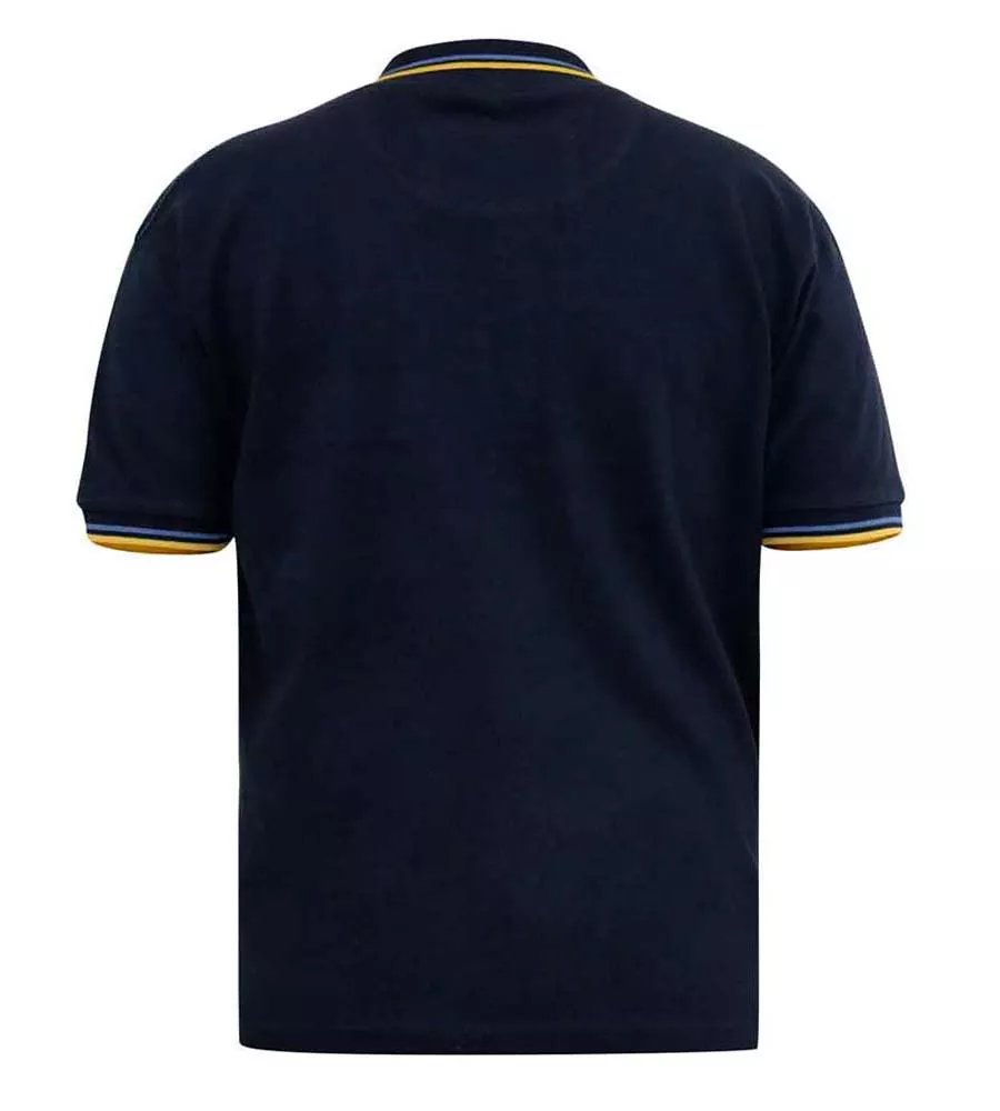 D555 Big Mens Navy Polo Shirt With Colour Rib Tipping On Collar and Cuffs (HAMFORD 1)