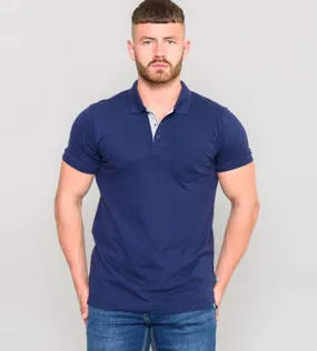 D555 Mens Fully Combed Navy Pique Polo Shirt With Pocket (GRANT NAVY)