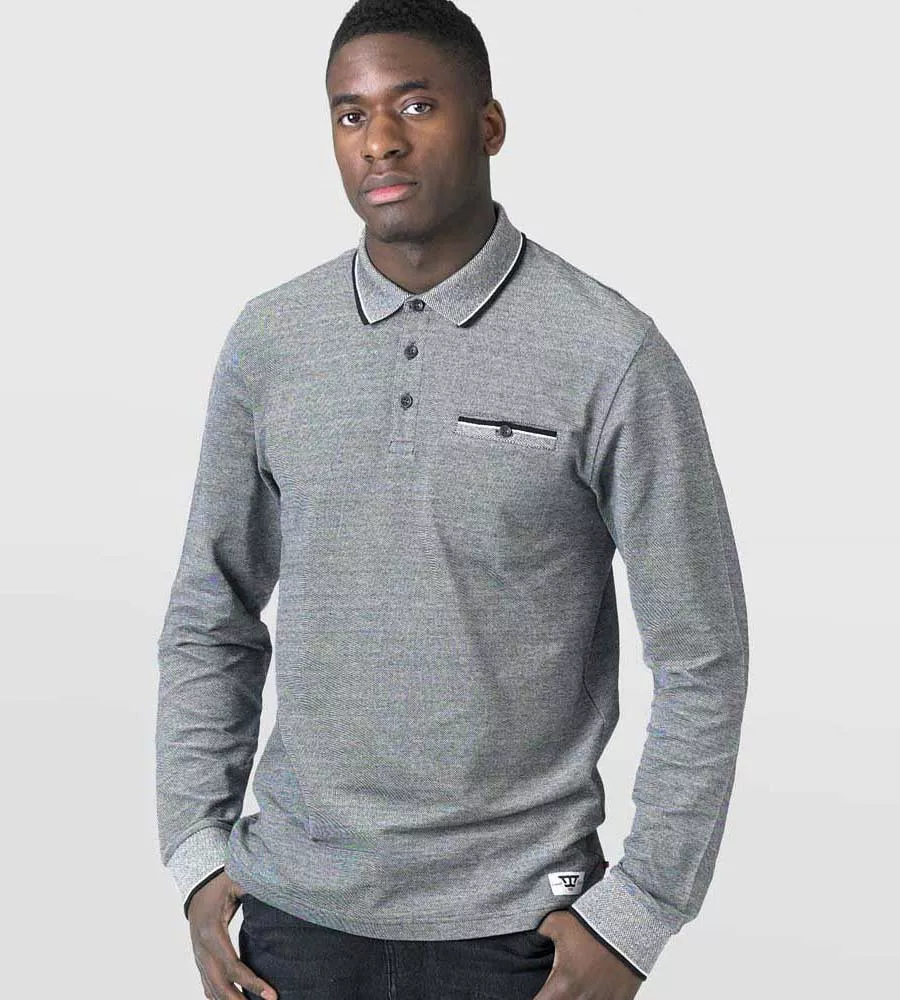 D555 Mens Long Sleeve Polo Shirt With Jacquard Collar and Cuff (HOWARD CHARCOAL)