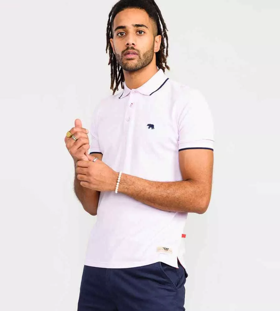 D555 Mens Pink Polo Shirt With Colour Rib Tipping On Collar and Cuffs (HAMFORD 2)