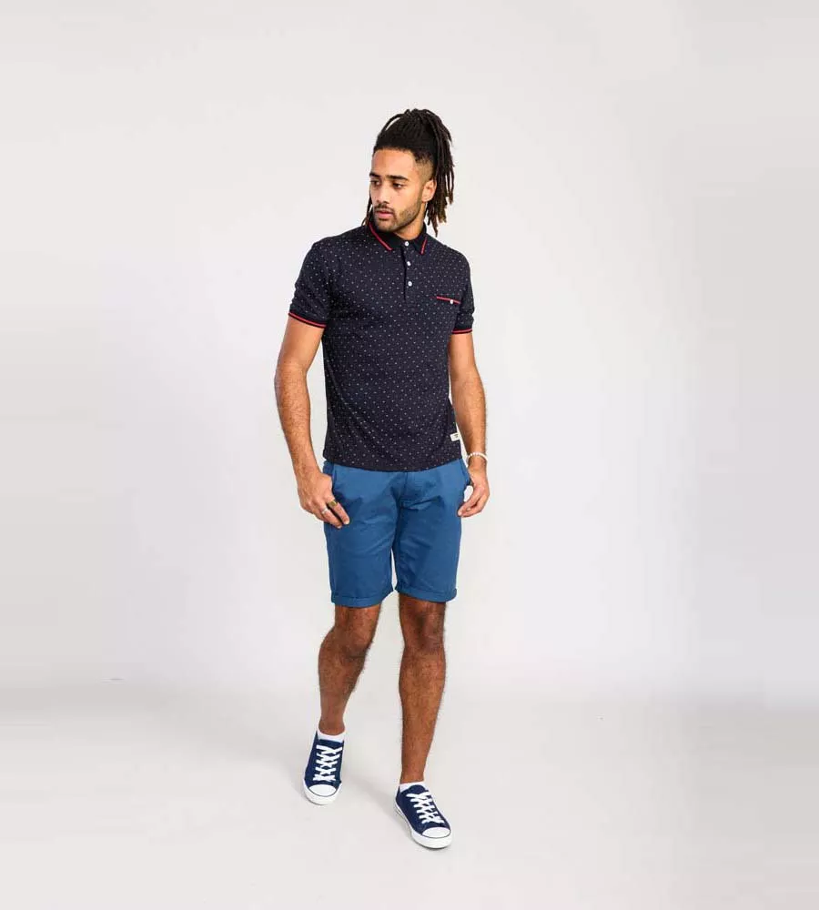 D555 Tall Mens Navy Polo Shirt With Jacquard Collar and Cuffs (ASHWELL)