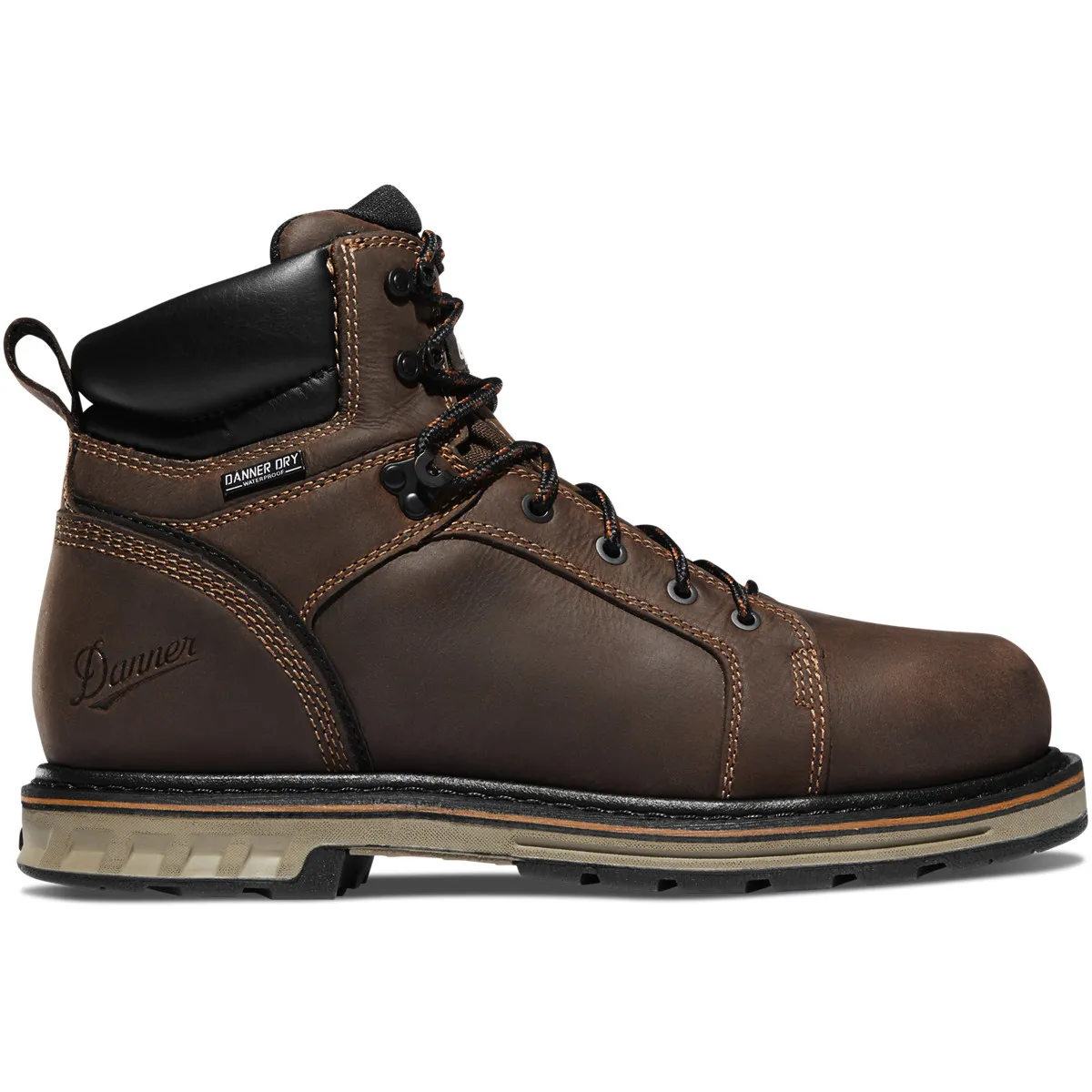 Danner Mens 6” Steel Yard Waterproof Steel Toe Work Boot- Brown Full-Grain Leather