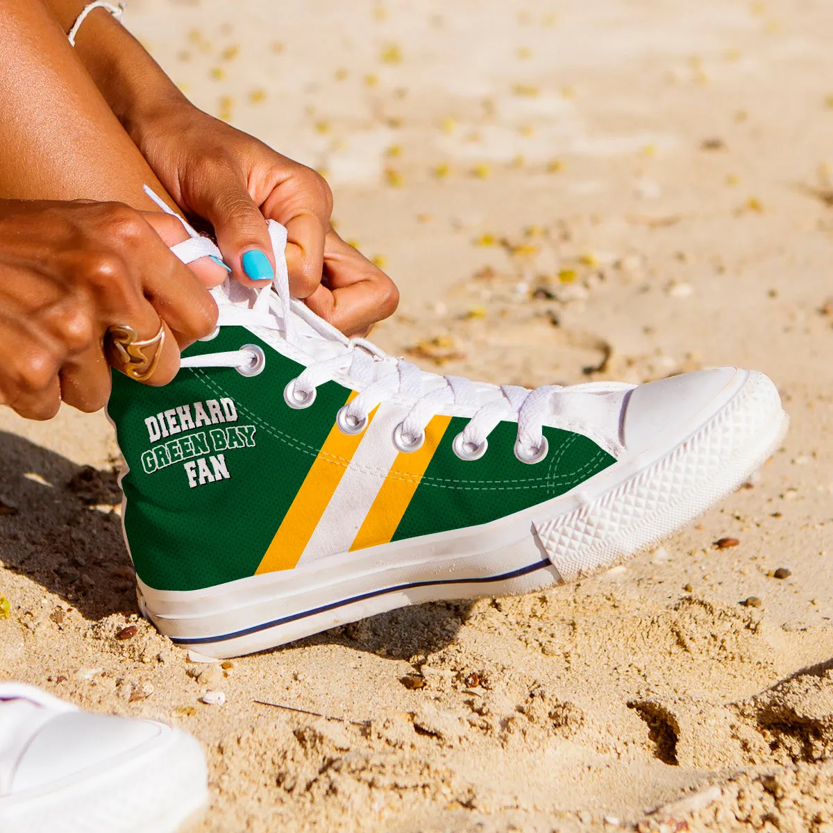 Diehard Green Bay Fan Sports High Top Shoes White