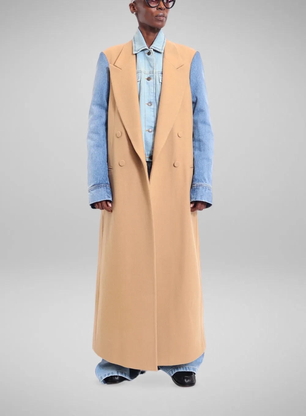 DRIES VAN NOTEN | Long Wool Denim Sleeve Coat