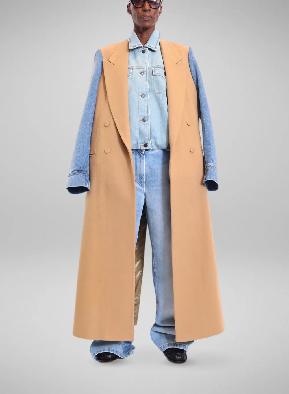 DRIES VAN NOTEN | Long Wool Denim Sleeve Coat