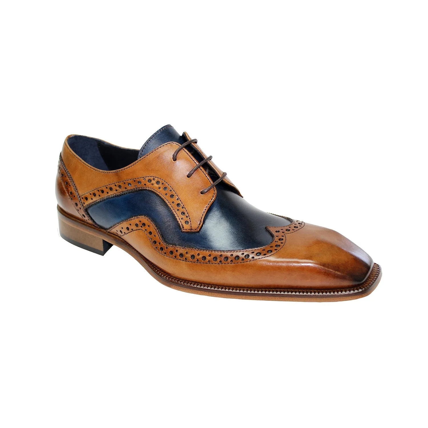 Duca Saranno Men's Shoes Cognac/Navy Calf-Skin Leather Oxfords (D1061)