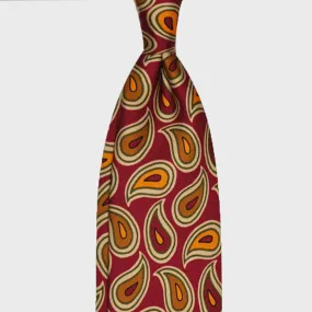 F.Marino Handmade Silk Tie 3 Folds Paisley Magenta