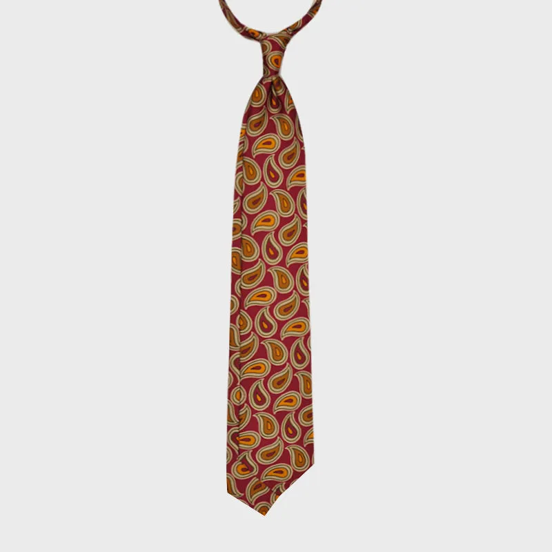 F.Marino Handmade Silk Tie 3 Folds Paisley Magenta