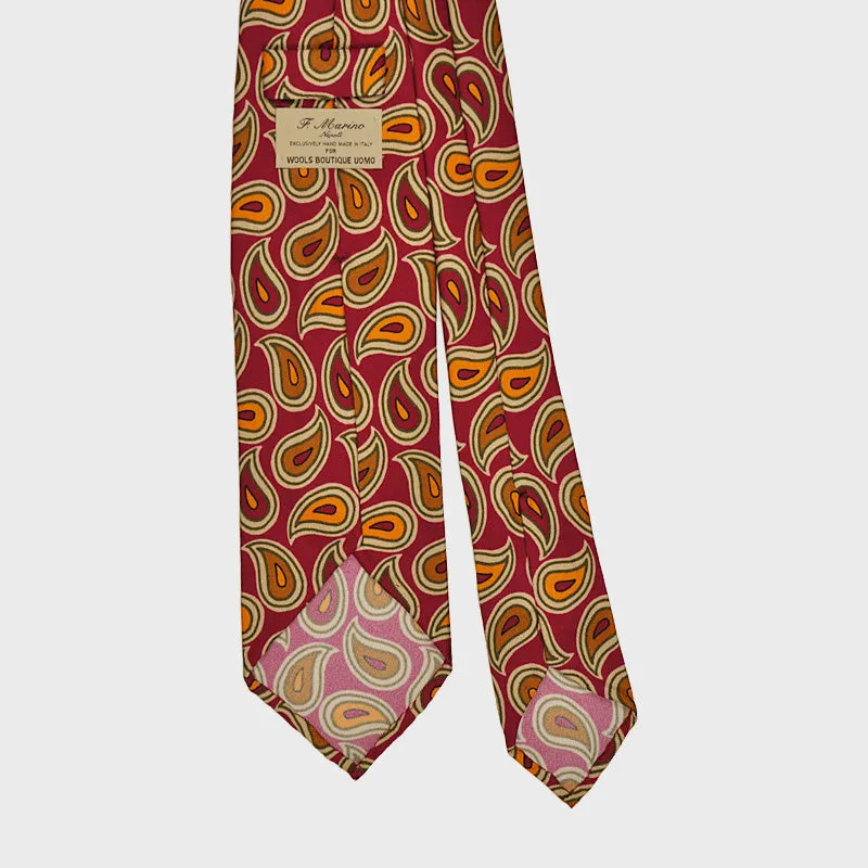 F.Marino Handmade Silk Tie 3 Folds Paisley Magenta