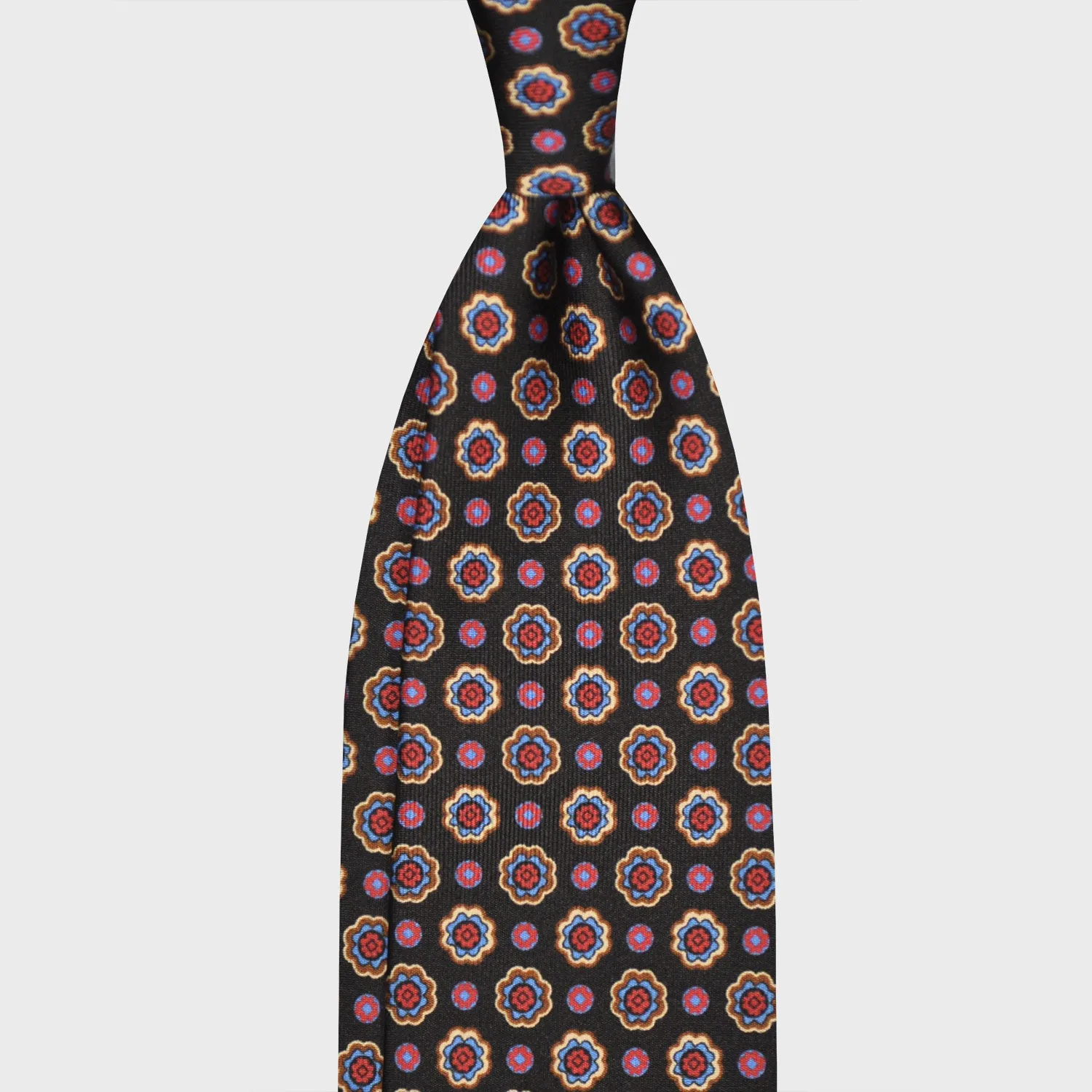 F.Marino Madder Silk Tie 7 Folds Daisy Black