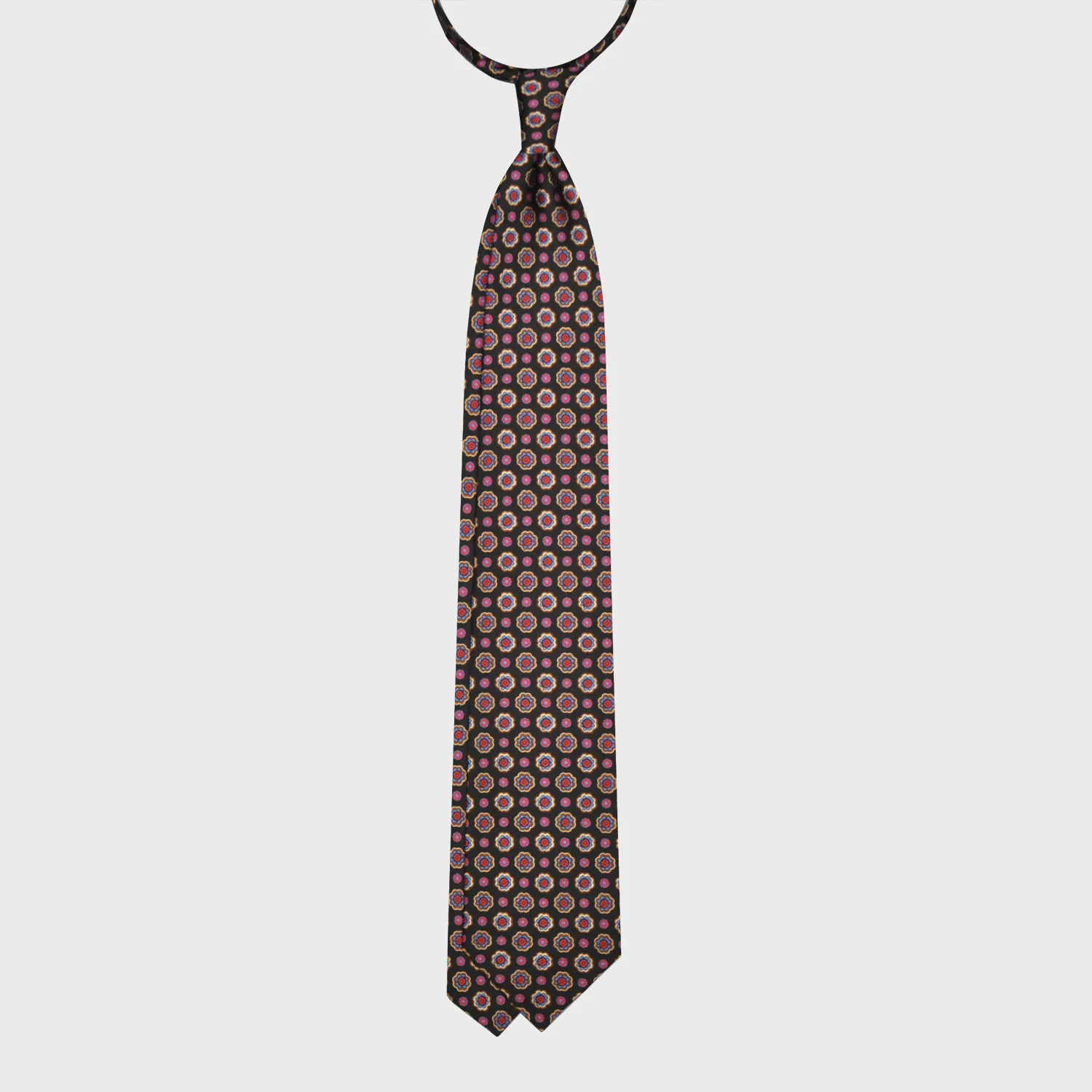 F.Marino Madder Silk Tie 7 Folds Daisy Black