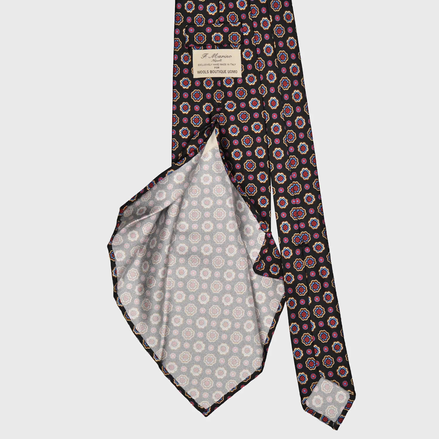 F.Marino Madder Silk Tie 7 Folds Daisy Black