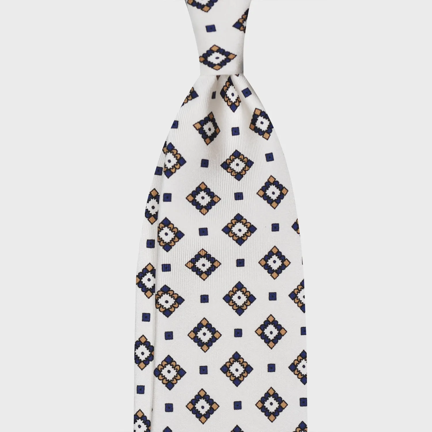 F.Marino Silk Tie 3 Folds Diamonds White