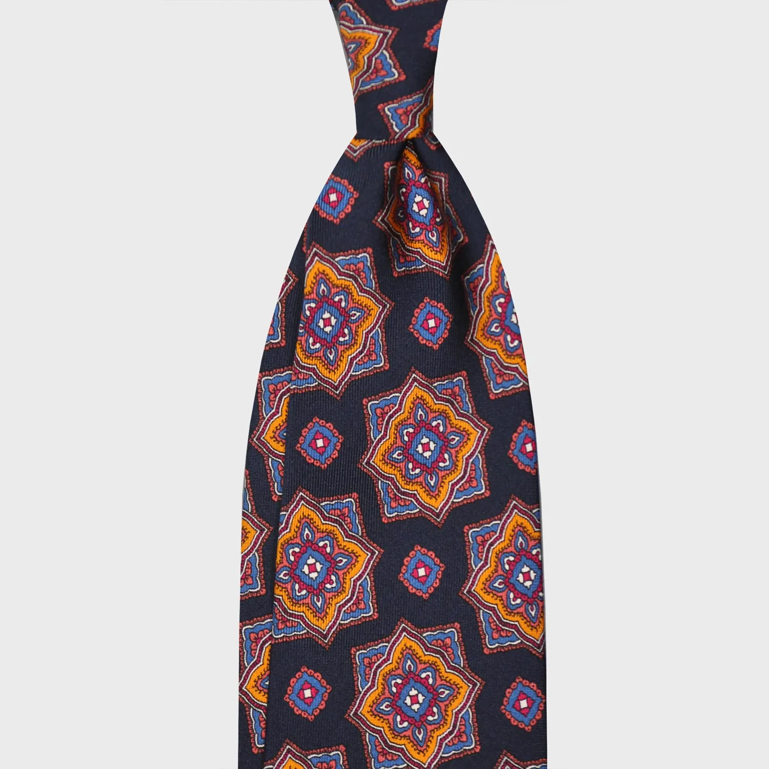 F.Marino Silk Tie 3 Folds Mandala Navy Blue