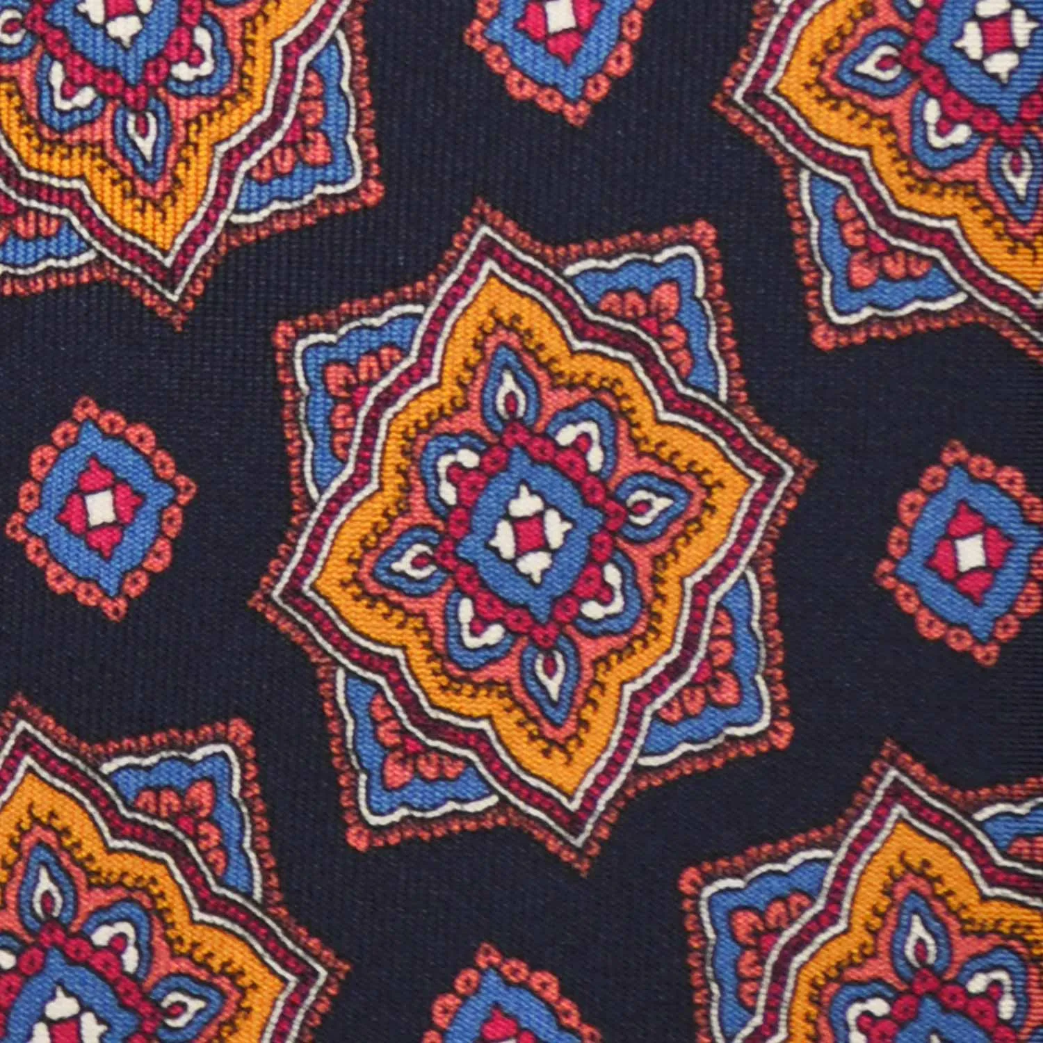 F.Marino Silk Tie 3 Folds Mandala Navy Blue