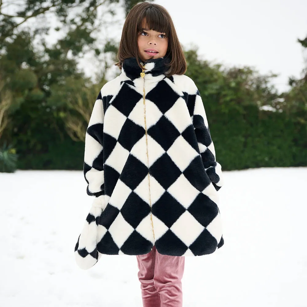 Girls Black & White Plush Coat