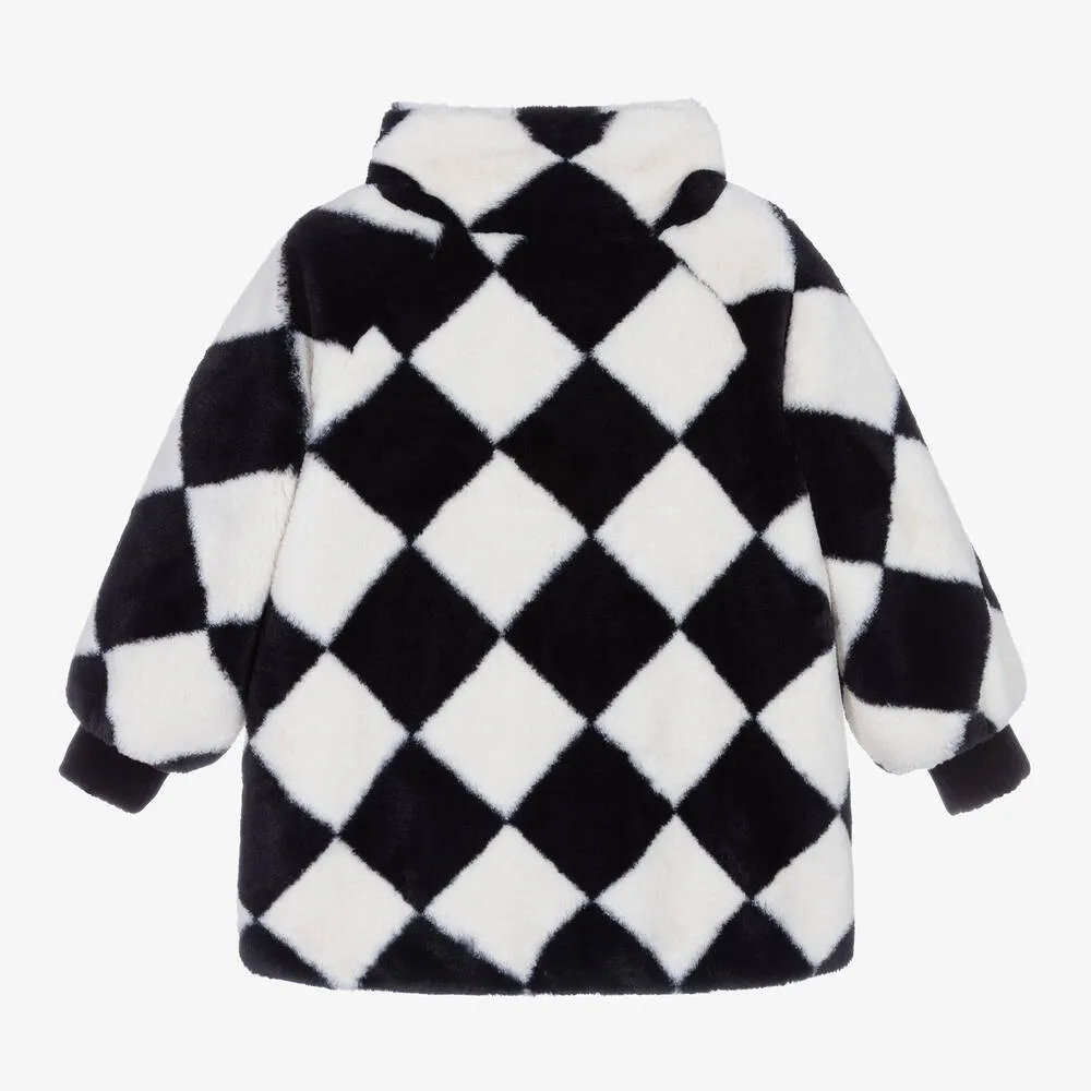 Girls Black & White Plush Coat