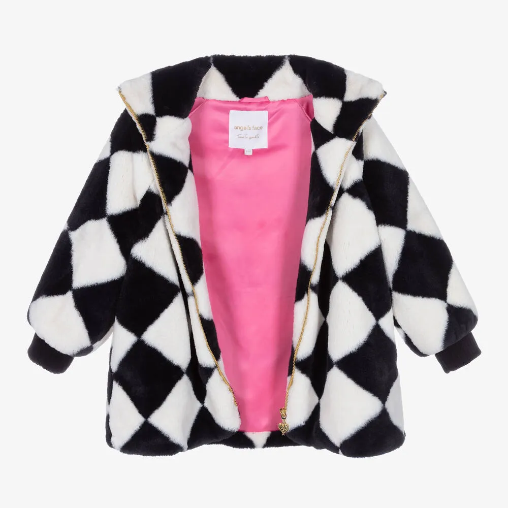 Girls Black & White Plush Coat